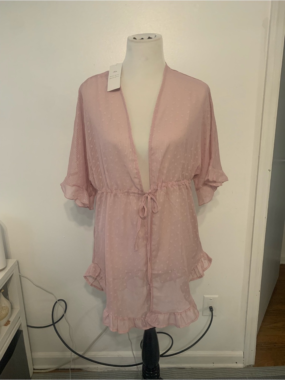 Light Pink Sheer Tie-Waist Swim Coverup